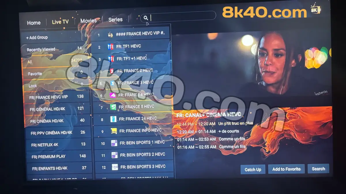 Interface abonnement IPTV avec 10000 chaînes disponibles